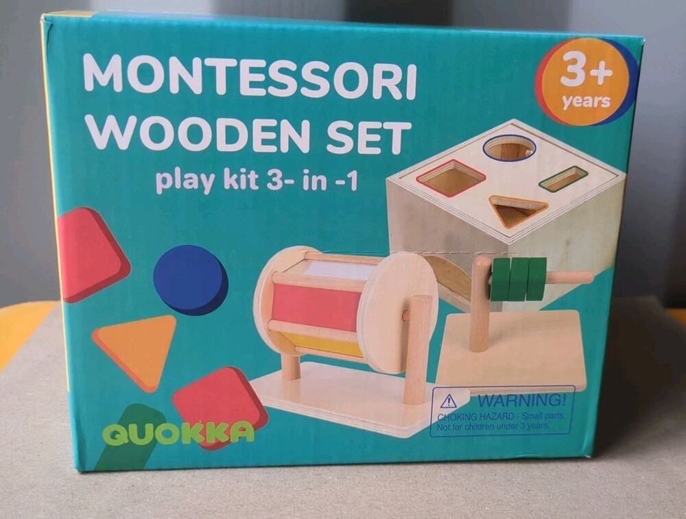 Quokka Montessori Wooden Set , Play Kit 3- In - 1 New In Box Sealed